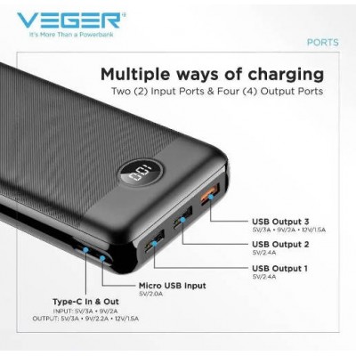 Зображення Повербанк VEGER V3008  || 30000mAh у категорії ПОВЕРБАНК