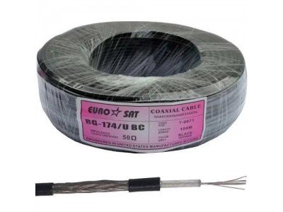 Зображення Кабель RG-174/U EUROSAT, багатожильний, луджена мідь, 64%, чорний у категорії Кабельно-провідникова продукція
