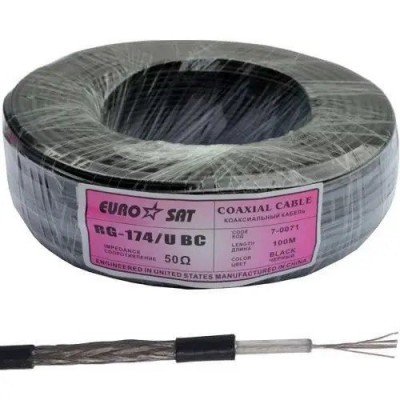 Зображення Кабель RG-174/U EUROSAT, багатожильний, луджена мідь, 64%, чорний у категорії Кабельно-провідникова продукція