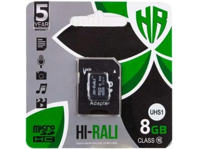Зображення Картка пам'яті 8GB Hi-Rali micro SDHC Class 10 + adapot у категорії Обладнання для інтернету, smart