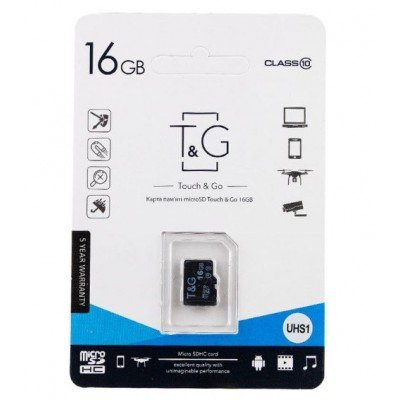Зображення Картка пам'яті 16GB T&G micro SDHC Class 10 у категорії Обладнання для інтернету, smart