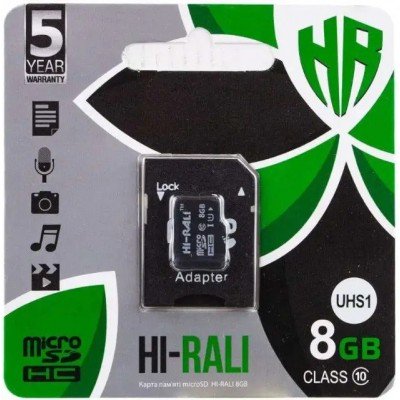 Зображення Картка пам'яті 8GB Hi-Rali micro SDHC Class 10 + adapot у категорії Обладнання для інтернету, smart