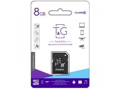 Зображення Картка пам'яті 8GB T&G micro SDHC Class 10 + adaptor у категорії Обладнання для інтернету, smart