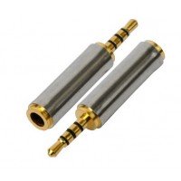 Перехідник штекер 2.5*4x/гніздо 3.5 Gold метал