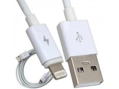 Зображення Шнур штекер USB А - штекер Iphone, &Oslash;3мм, 2м, білий у категорії Шнури