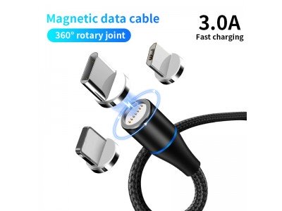 Зображення Шнур штекер USB А / type-C Quick Сharge 3.0  || магнітний чорний 1.0 м у категорії Шнур Type-C