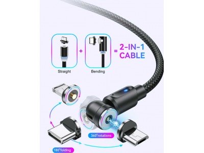 Зображення Шнур Type-C GTWIN 540 магніт поворот || чорний 1.0 м у категорії Шнур Type-C