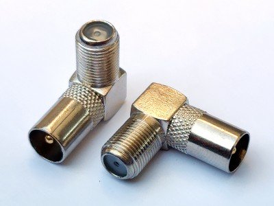 Зображення Перехідник штекер ТВ - F-гніздо gold кутовий у категорії Штекера та гнізда