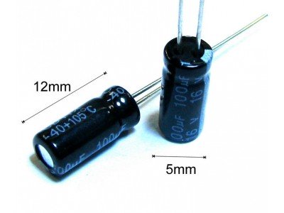 Зображення 100мкф 16в 105С || Конденсатор  5x12 у категорії КОНДЕНСАТОРИ