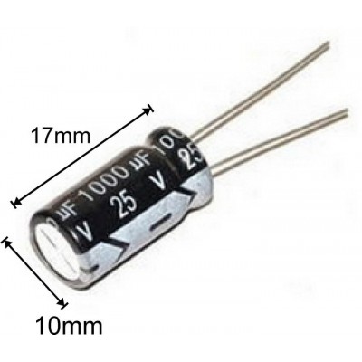 Зображення 1000мкф 25в 105С || Конденсатор 10x17 мм у категорії КОНДЕНСАТОРИ