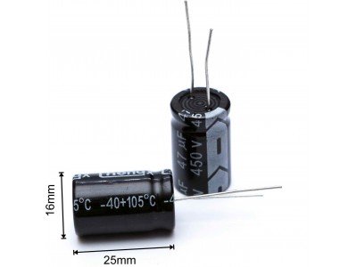 Зображення Конденсатор 47мкф 450в 105С || 16x25 у категорії КОНДЕНСАТОРИ