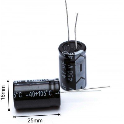 Зображення Конденсатор 47мкф 450в 105С || 16x25 у категорії КОНДЕНСАТОРИ
