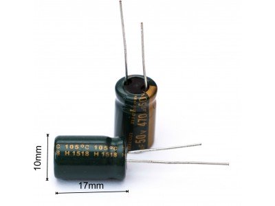 Зображення 470мкф 50в 105С || Конденсатор 10х18 мм у категорії КОНДЕНСАТОРИ