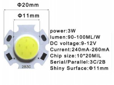Зображення Світлодіодний модуль 2B3C 3W 6000K у категорії Світлодіодні стрічки