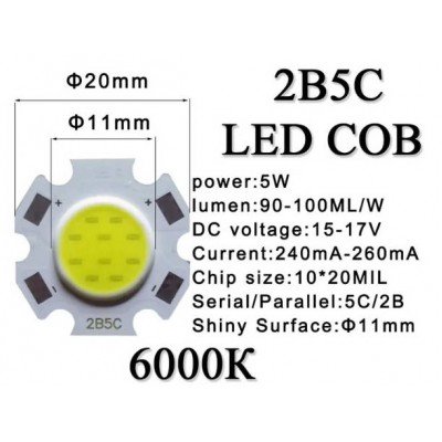 Зображення Світлодіодний модуль 2B5C 5W 6000K у категорії Світлодіодні стрічки