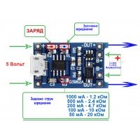 Зарядний пристрій TP4056 1A microUSB з Захистом Зарядний пристрій TP4056 1A microUSB з Захистом