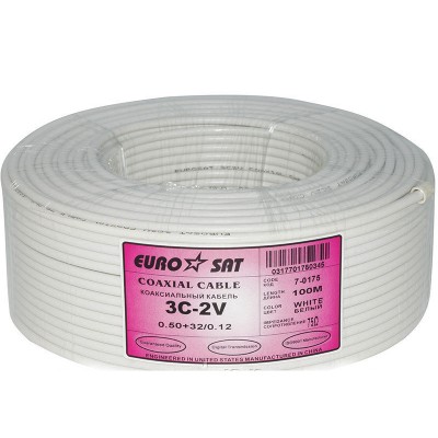 Зображення Кабель ТВ 3C-2V, (0,5CU+3.1PE+Al+32/0,12AL-MG), -4,8мм, білий, 100м у категорії Телевізійний кабель