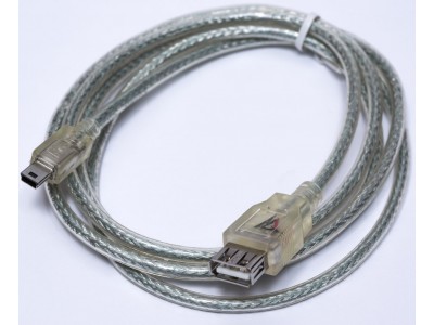 Шнур гніздо USB A - штекер mini USB 5pin v2.0 5.0mm прозорий