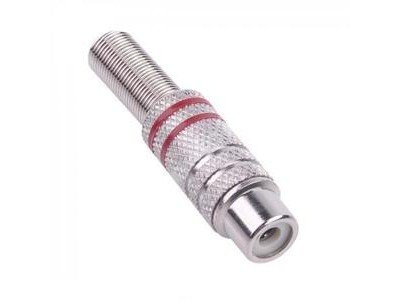 Зображення Гніздо RCA метал під шнур з пружиною діам- 6.5мм. (червоне) у категорії RCA