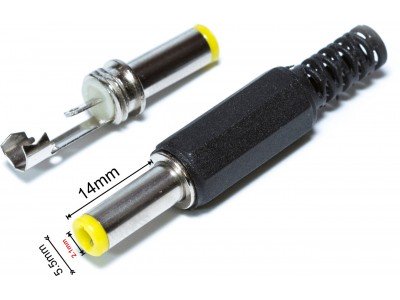 Зображення Штекер DC/2.1*5.5mm (жовтий пластик ) х 14mm у категорії Штекер DC