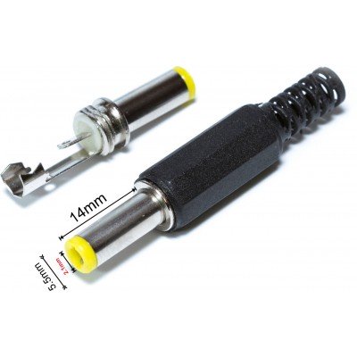 Зображення Штекер DC/2.1*5.5mm (жовтий пластик ) х 14mm у категорії Штекер DC